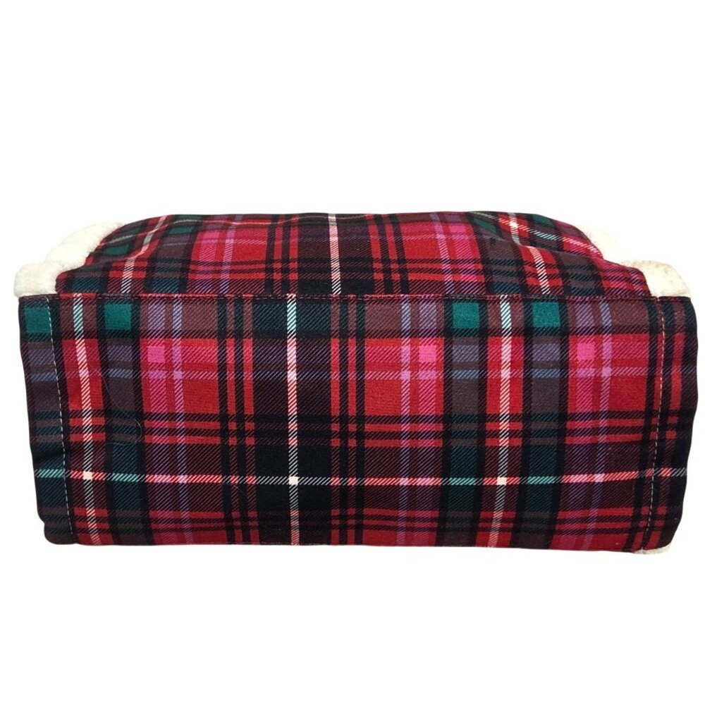 Victorias Secret Large Red Plaid Tote Bag With Sherpa Trim Limited Edition - Picture 3 of 12